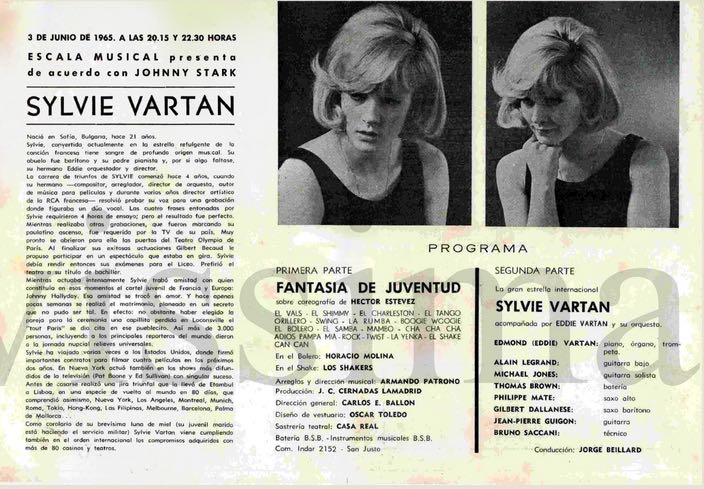 Programme Sylvie vartan Buenos Aires 1965 Théâtre Opéra
