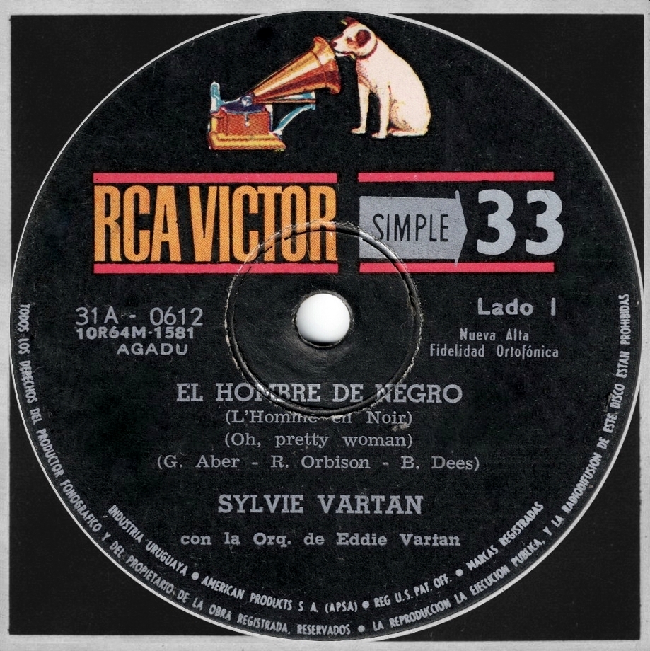 Sylvie Vartan SP Uruguay "L'homme en noir" RCA  31A 0612 Ⓟ 1964