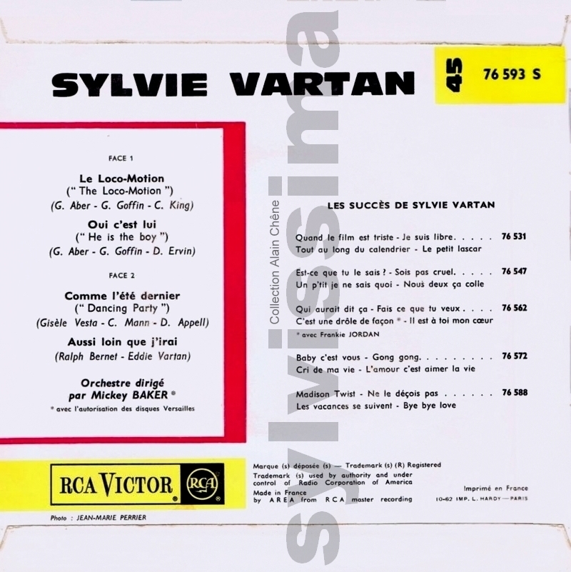   EP Sylvie Vartan "Le Locomotion"   76.593 Ⓟ 1962 verso
