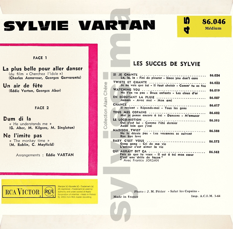   EP Sylvie Vartan  -  La plus belle pour aller danser Ⓟ1963 RCA 86.046 verso
