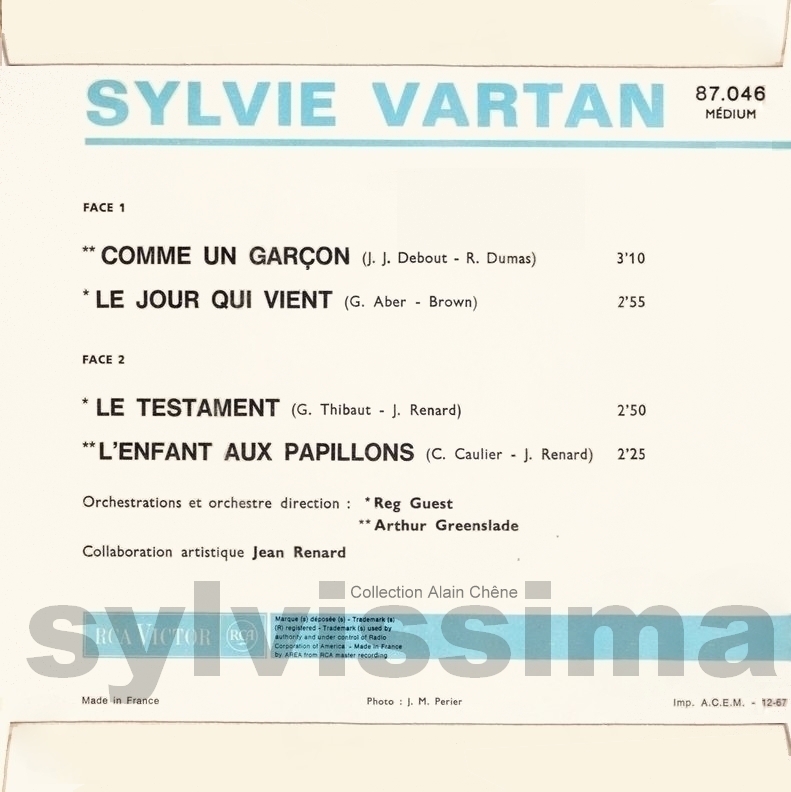 EP Sylvie Vartan Comme un garçon pochette 1 - 87.046 - Ⓟ 1967  verso