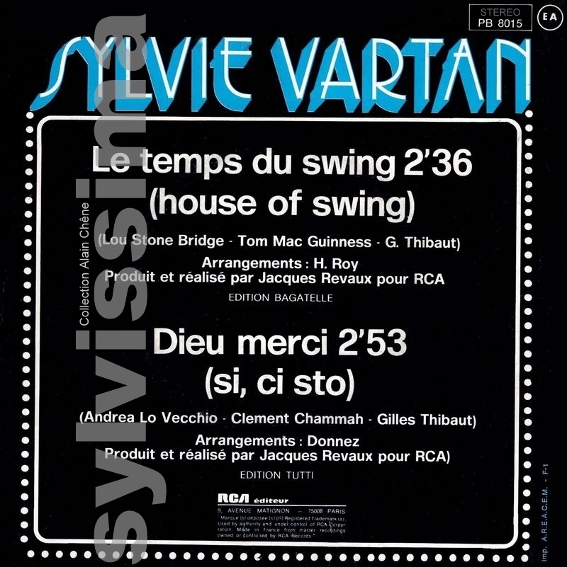 SP Sylvie Vartan Le temps du swing - 42 117 - Ⓟ 1976 verso
