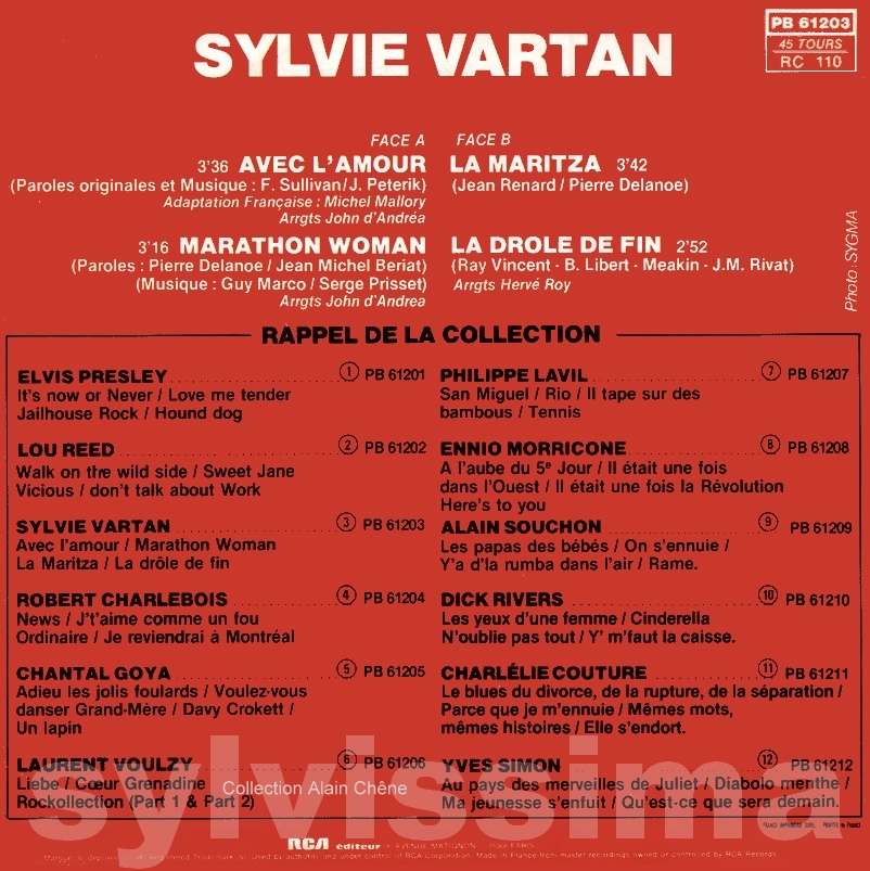 EP Sylvie Vartan Edition spéciale  -  Avec l'amour  -  PB 61203  -  Ⓟ 1983  verso