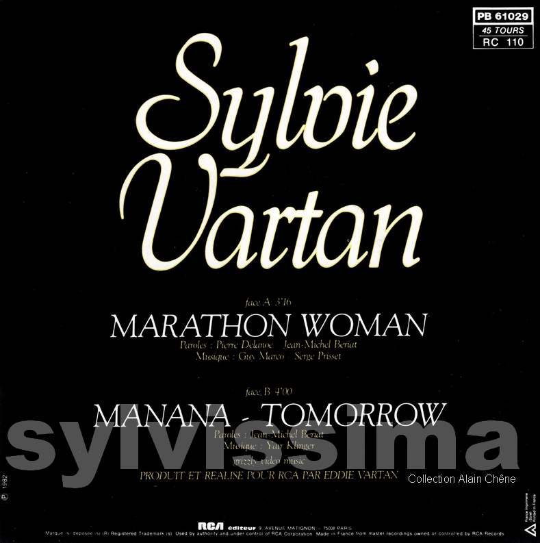 SP Sylvie Vartan Marathon woman  -  PB 61 029  -  Ⓟ 1982  verso