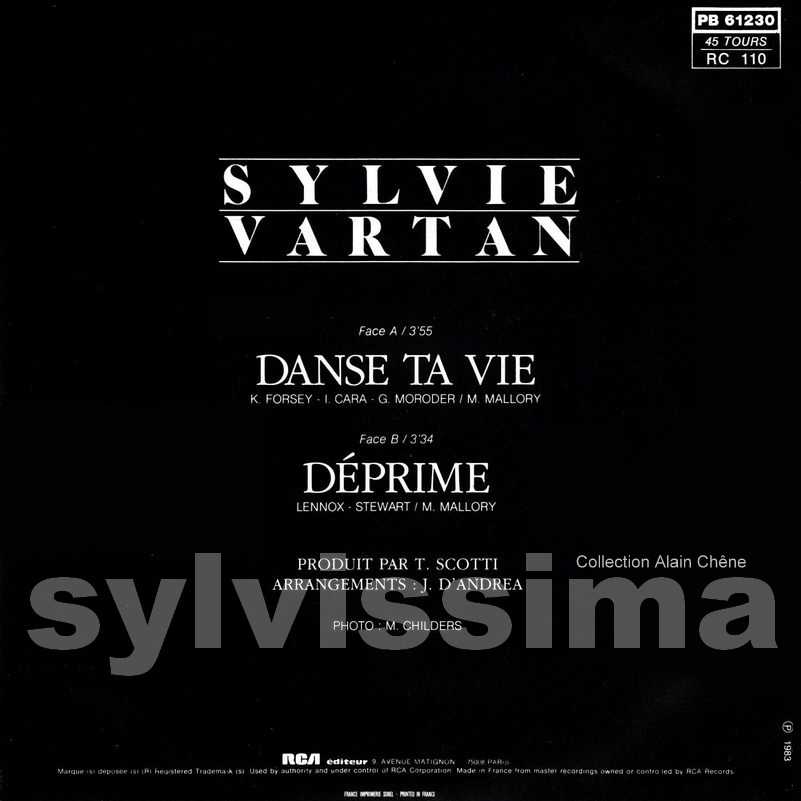 SP Sylvie Vartan Danse ta vie  -  PB 61 230  -  Ⓟ 1983  verso
