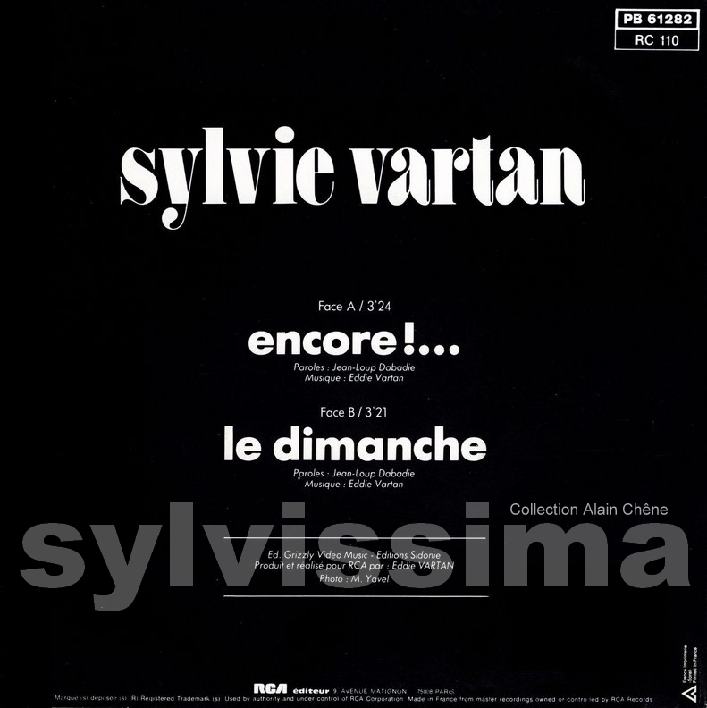 SP Sylvie Vartan  Encore -  PB 61 282  -  Ⓟ 1984 verso