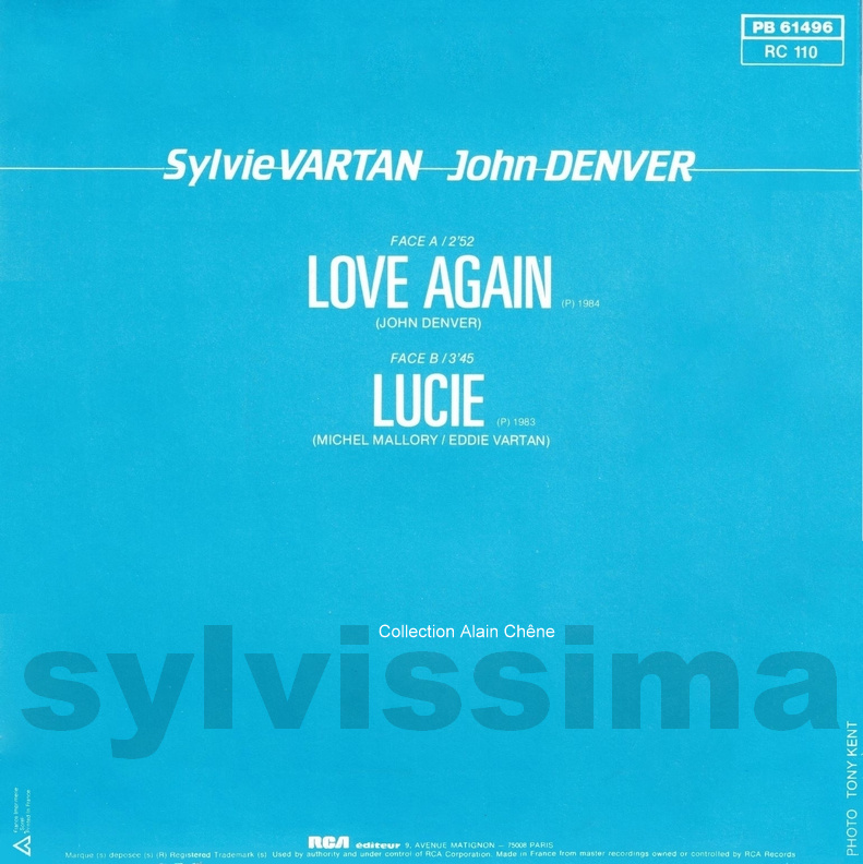 SP Sylvie Vartan Love again  -  PB 61 496  -  Ⓟ 1984 verso