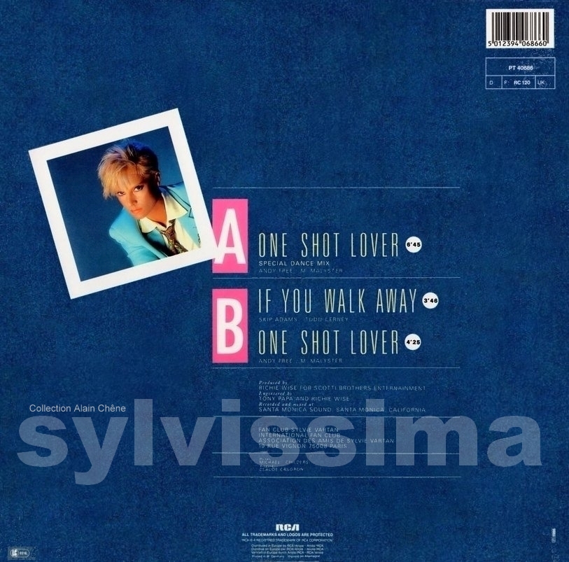 SP Sylvie Vartan One shot lover  -  PT 40 686  -  Ⓟ 1985  verso