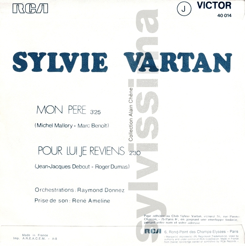 SP Sylvie Vartan  Mon père  -  40.014  -  Ⓟ 1972verso