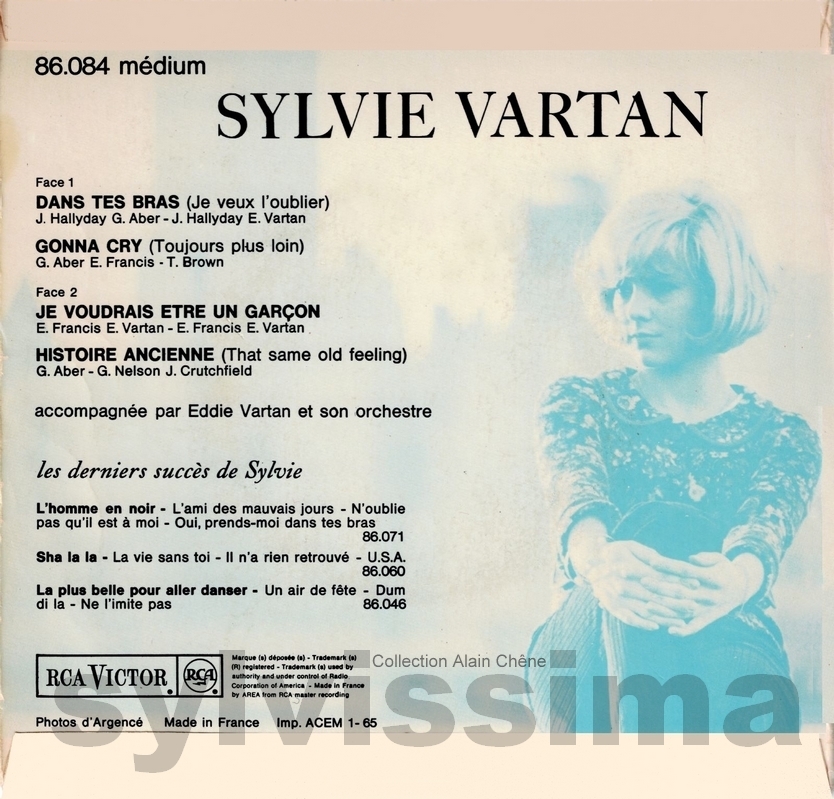   EP Sylvie Vartan  RCA 86.084 -  Dans tes bras - Ⓟ 1964 verso