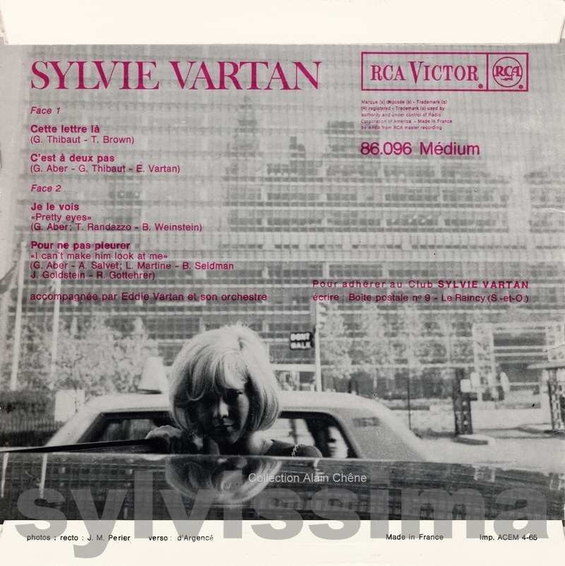   EP Sylvie Vartan  RCA 86.084 -  Dans tes bras - Ⓟ 1964 verso