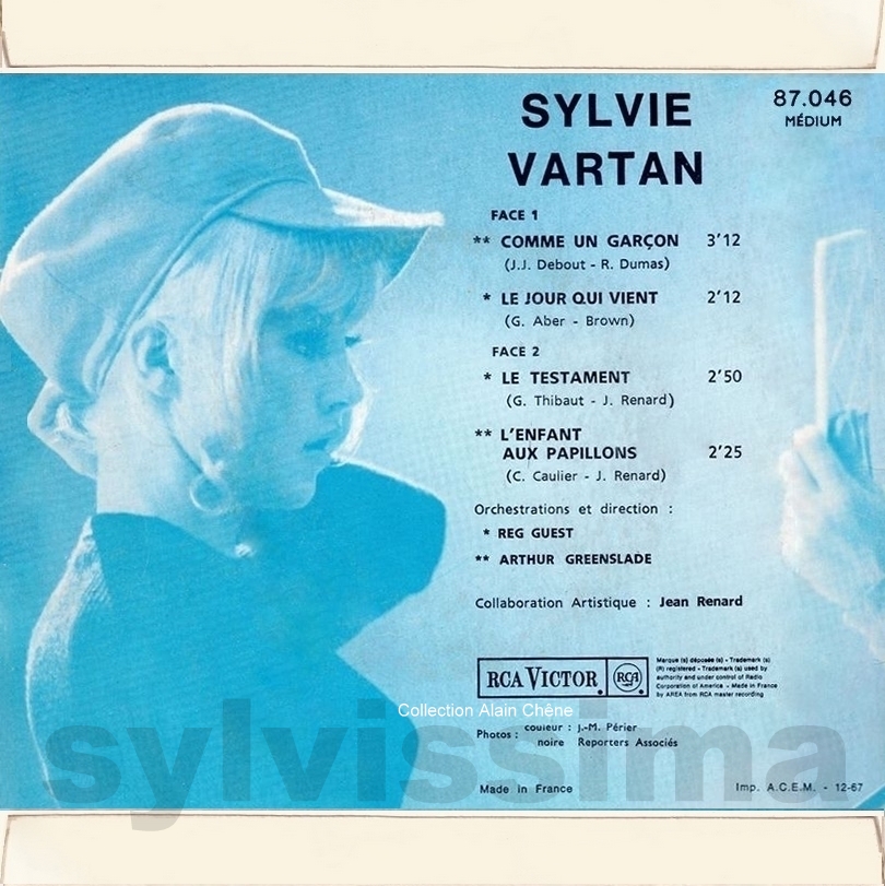 EP Sylvie Vartan Comme un garçon pochette 1 - 87.046 - Ⓟ 1967  verso