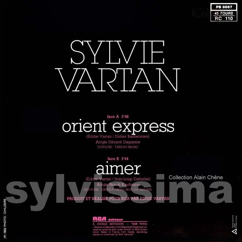 SP Sylvie Vartan Orient-express  -  PB 8867  -  Ⓟ 1982  verso