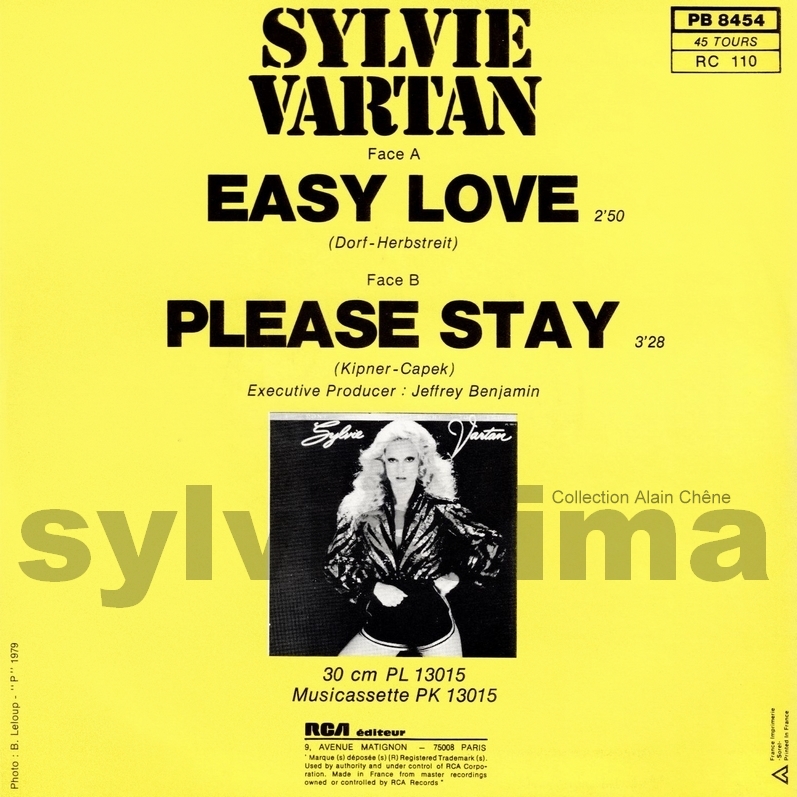 SP Sylvie Vartan Easy love  -  PB 8454  -  Ⓟ 1979  verso