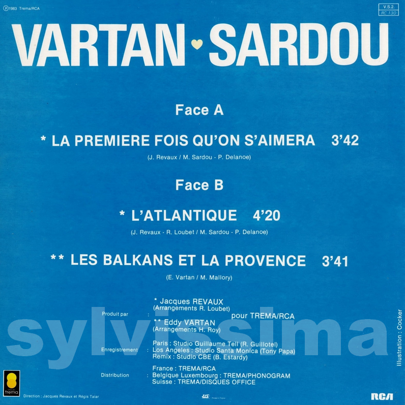 EP Sylvie Vartan Michel Sardou La première fois qu'on saimera Vartan - Sardou  -  VS1  -  Ⓟ 1983  verso