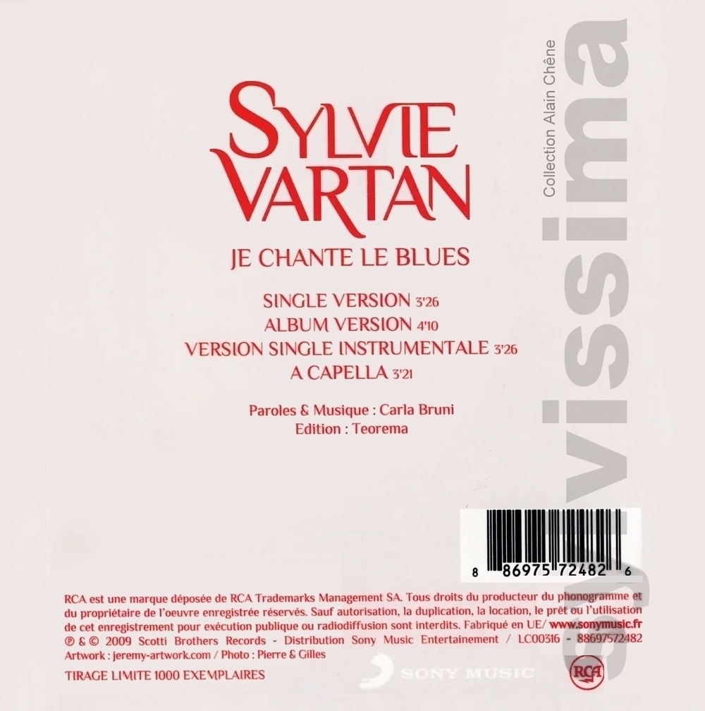Sylvie Vartan CDS "Je chante le blues " 88697572482  verso