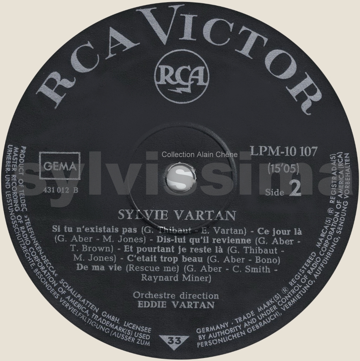 Sylvie Vartan 33 tours Allemagne   Il y a deux filles en moi  LPM 10107 label face 2