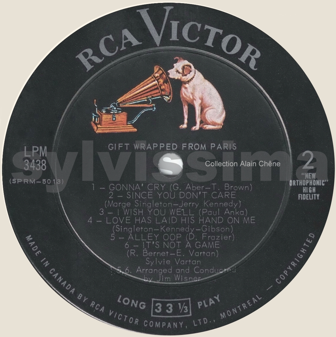  Sylvie Vartan 33 tours Canada "Gift wrapped from Paris"  LPM 3438 1965 label face 2