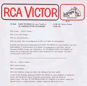 Sylvie Vartan SP Canada "Dans tes bras"  RCA  57 5646 Ⓟ 1965