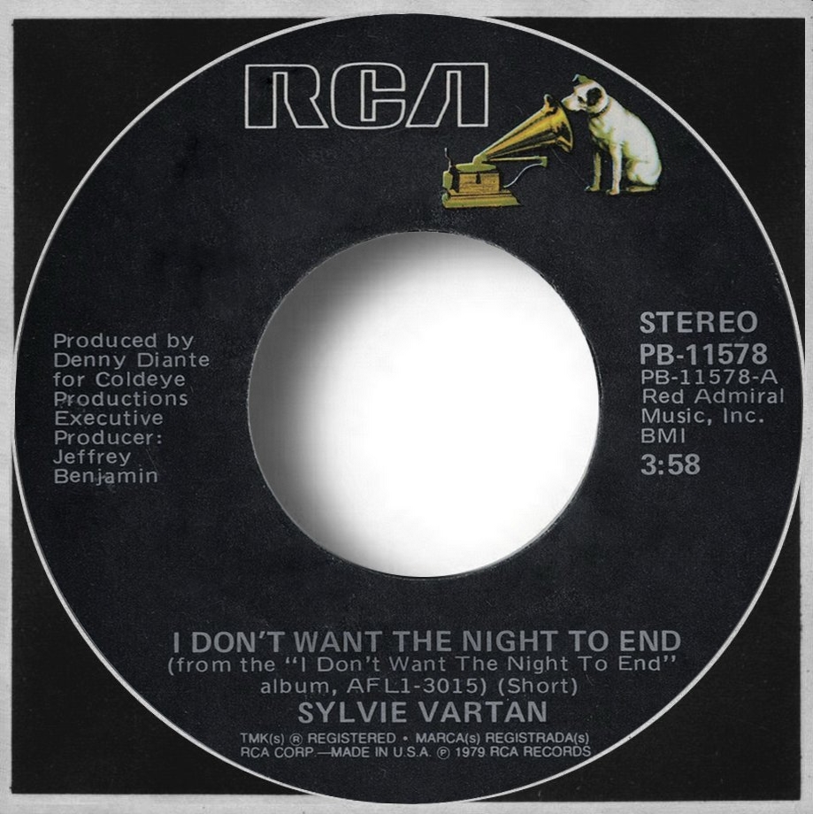 Sylvie Vartan SP USA "I don't want the night to end"  RCA  PB 11 578 Ⓟ 1979