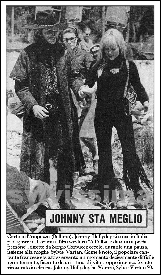 Sylvie Vartan et Johnny Hallyday, Cortina d'Ampezzo, 1969, tournage du film "Le spécialiste"