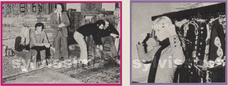 Sylvie Vartan et Jacques Grange  en Iran, achat de tapis, 1977