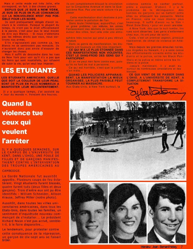 Sylvie Vartan Article "Mes quatre vérités sur l'Amérique" du magazine  "Super hebdo" du 21 mai 1970 ,  suite et fin