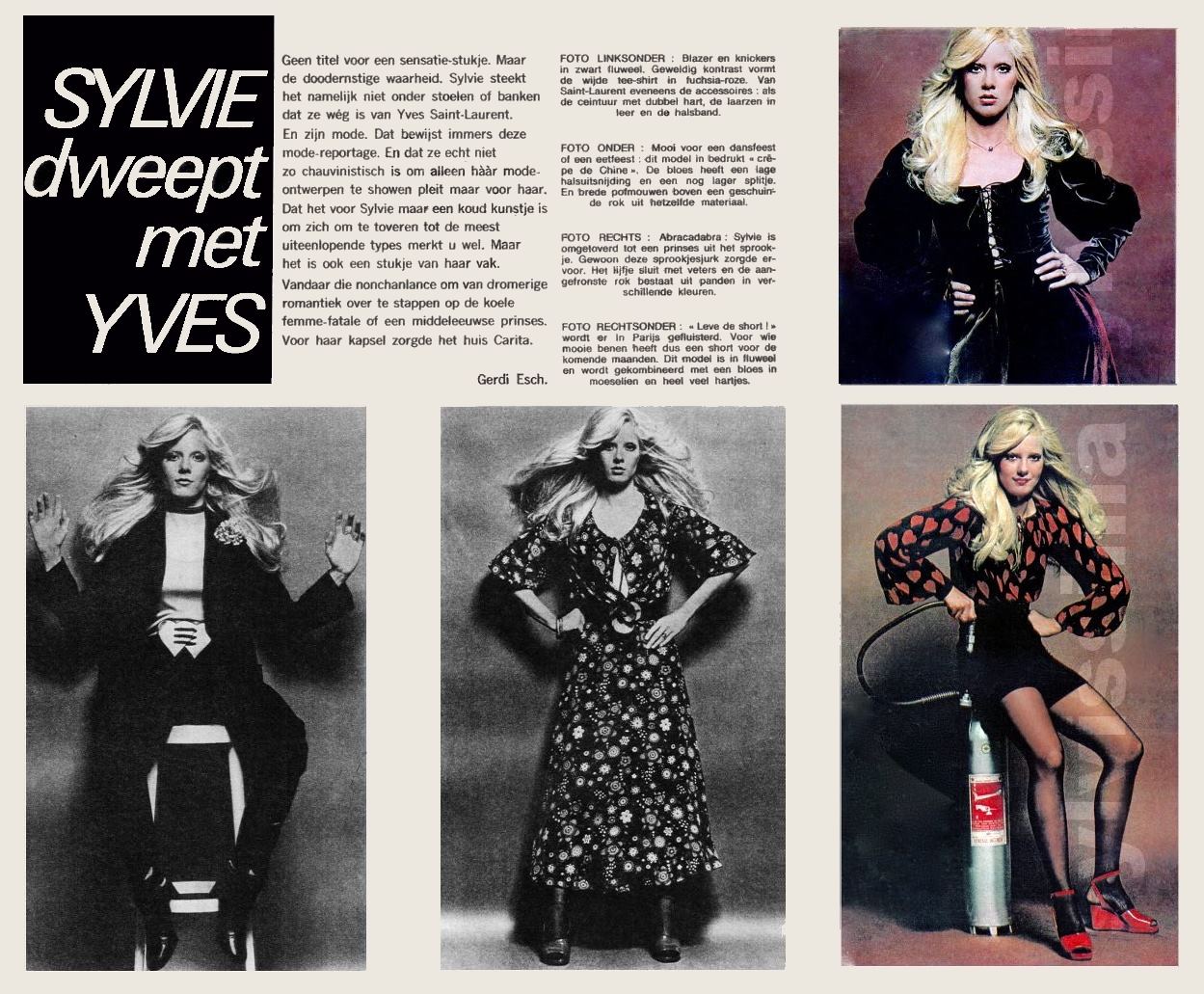 Sylvie Vartan en Yves Saint Laurent par Helmut Newton presse flamande 1972