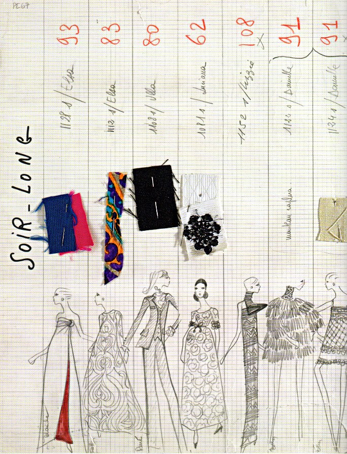 Croquis Yves Saint Laurent Haute Couture printemps-été 1967