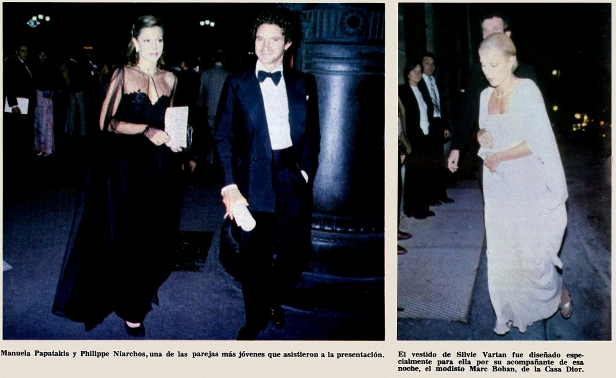 Manuela Papatakis, Philippe Niarchos, Sylvie Vartan arrivant à l'Opéra Garnier, 1980