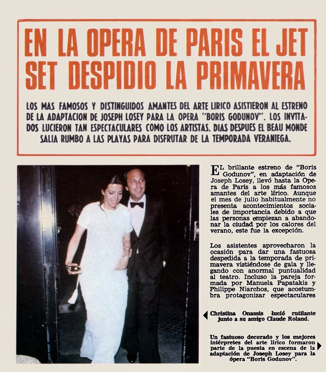 Article "Hola" (Espagne)" En la Opera de Paris el jetset despidio a la primavera" 1980