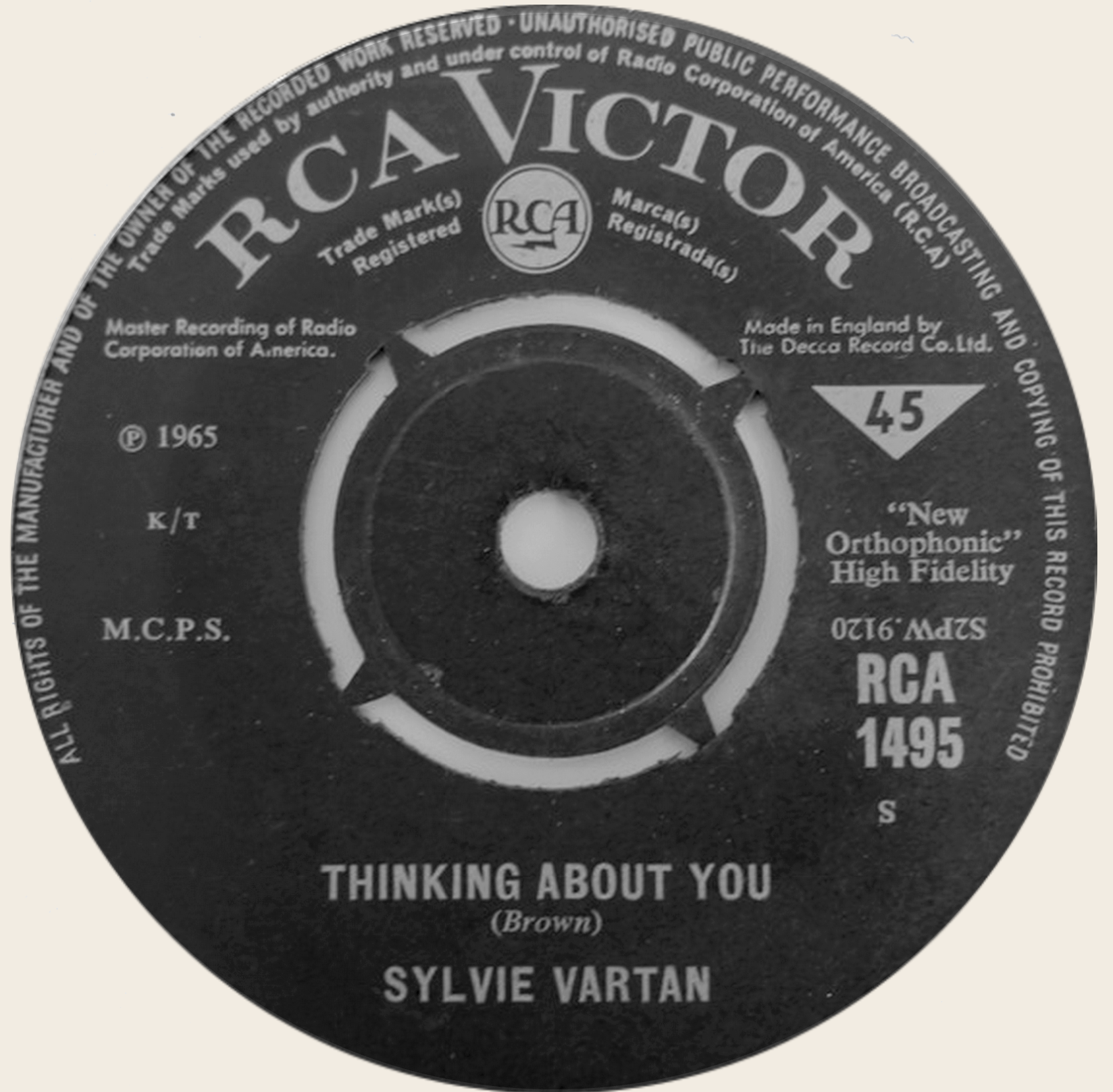 Sylvie Vartan SP Angleterre "Thinking about you/  Another heat"  RCA VICTOR 1495 Ⓟ 1966