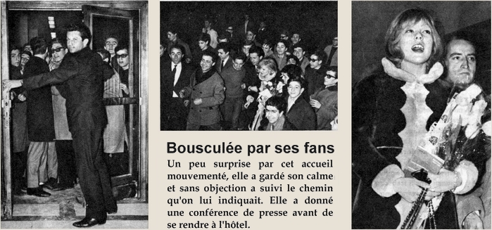 Sylvie Vartan bousculée par ses fans à son arrivée à l'aéroport d'Istanbul, Turquie, février 1965