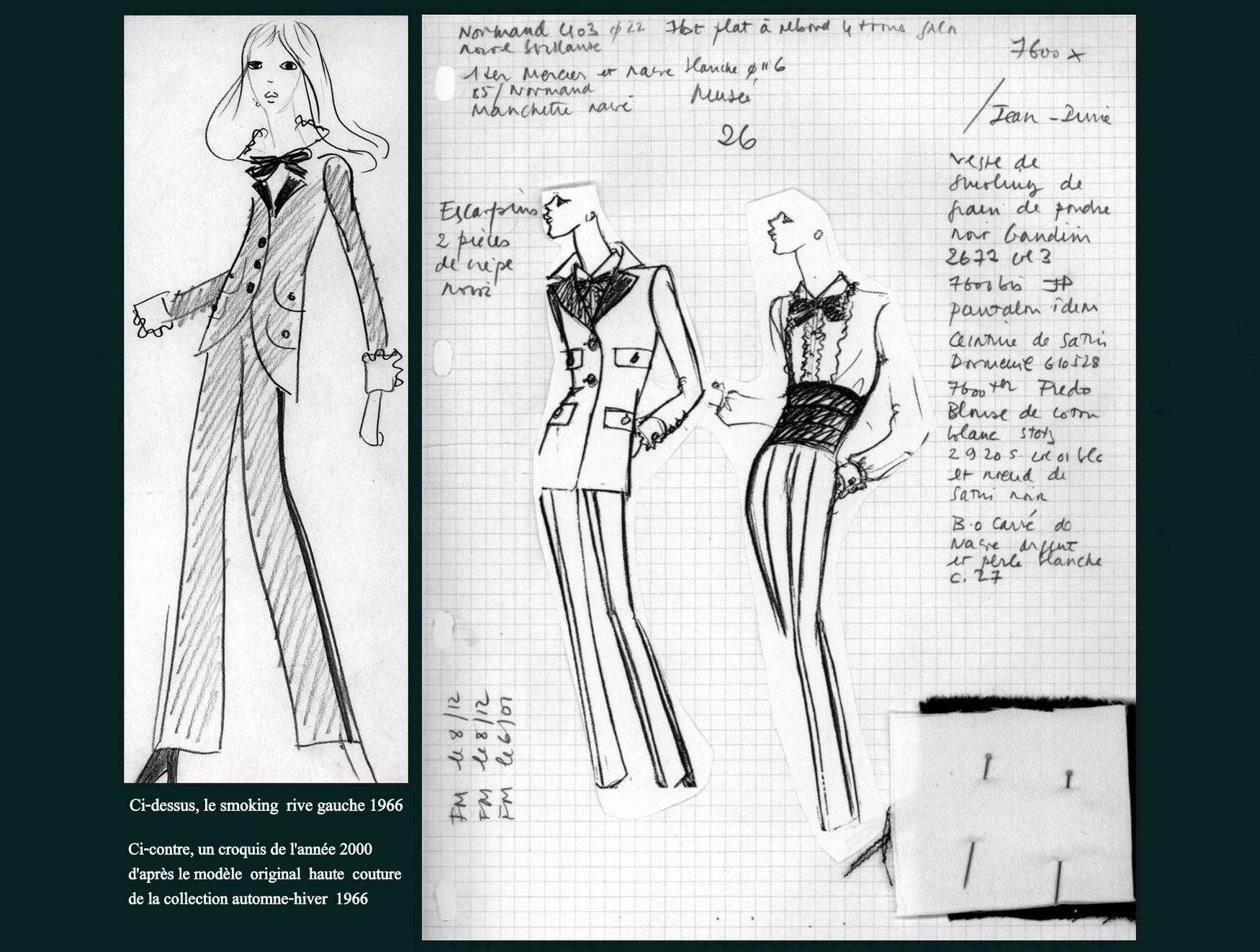 Croquis du smoking Yves Saint Laurent Défilé haute couture juillet 1966