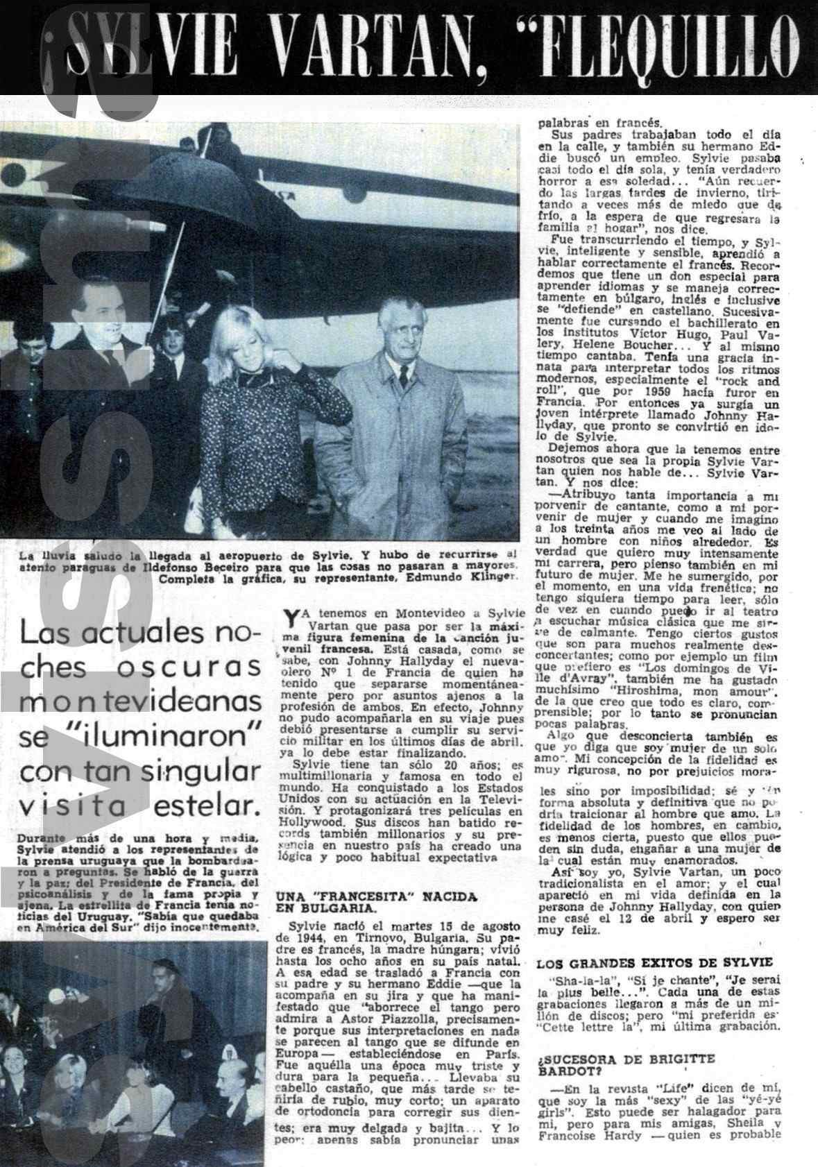 Magazine Actualidad Uruguay  Article"Sylvie Vartan el flequillo frances" 1965 première page