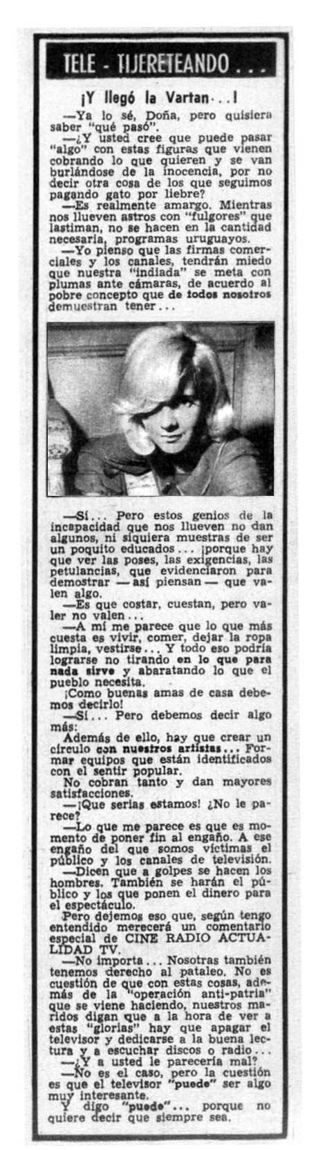 "Actualidad" Uruguay 1965 Article "Y llego la Vartan"