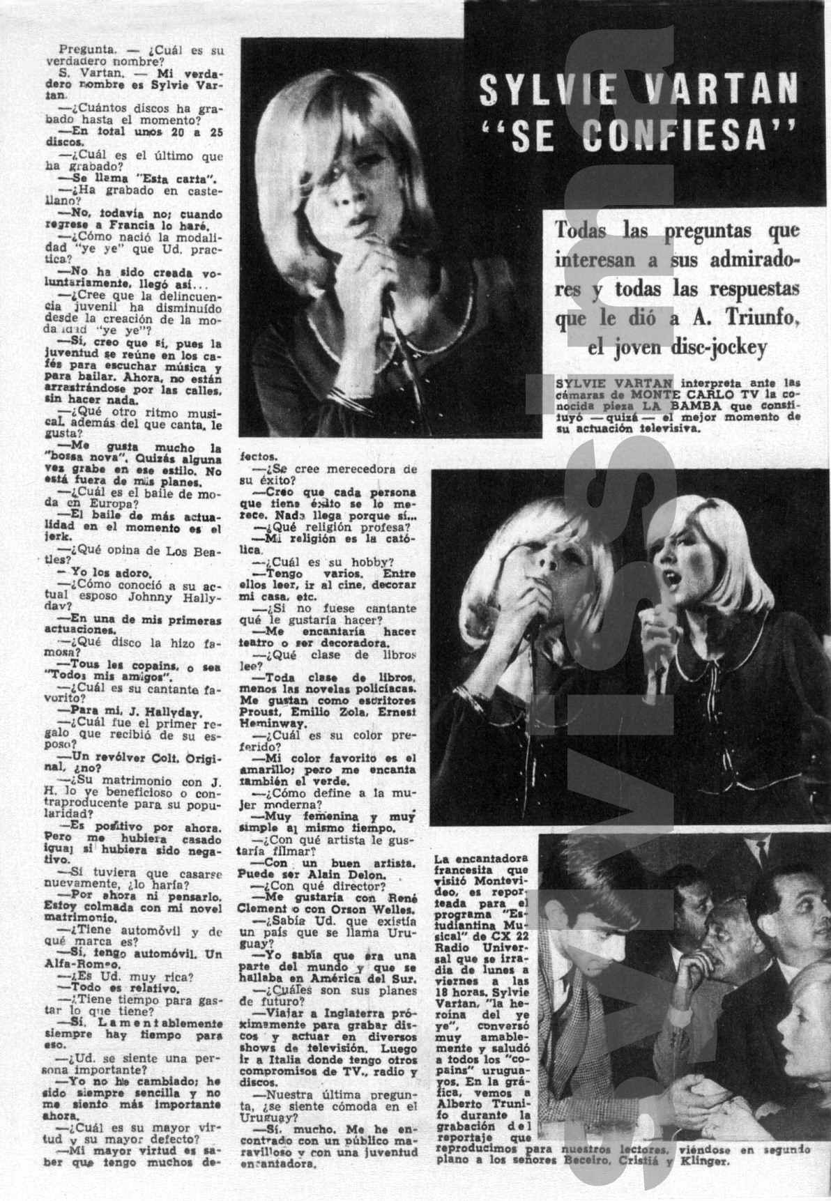 "Actualidad"  Uruguay 1965 article "Sylvie Vartan se confie"