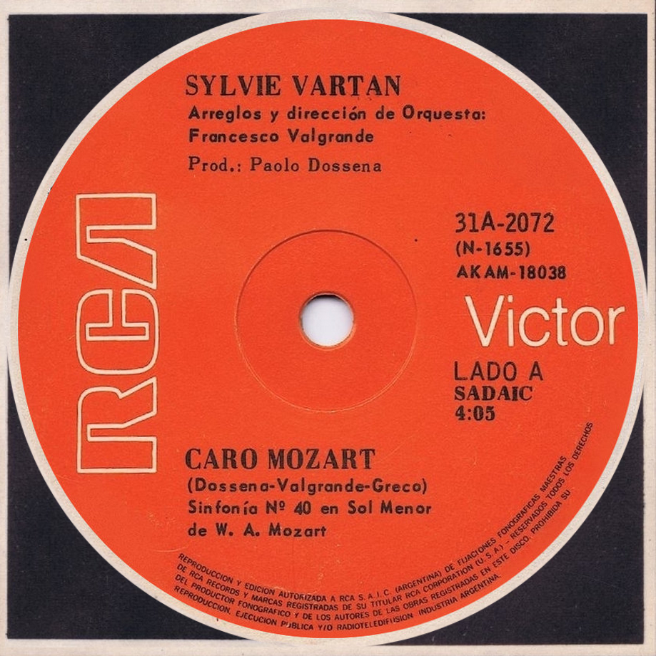 Sylvie Vartan SP Argentine "Caro Mozart"   31A-2072 Ⓟ 1971