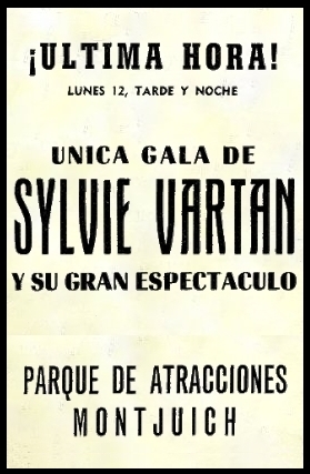 Affiche annonçant Sylvie Vartan en concert à Barcelone au parc Montjuic , 12 août 1968