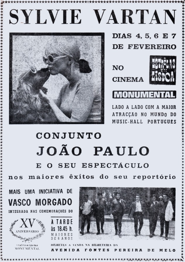 Encart publicitaire annonçant les concerts de Sylvie Vartan à Lisbonne en 1967