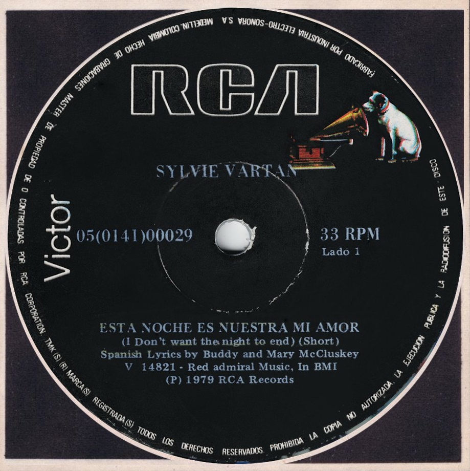 Sylvie Vartan Maxi 45 tours Colombie "Esta noche es nuestra  mi amor" RCA 05(0041)00029 Ⓟ 1979