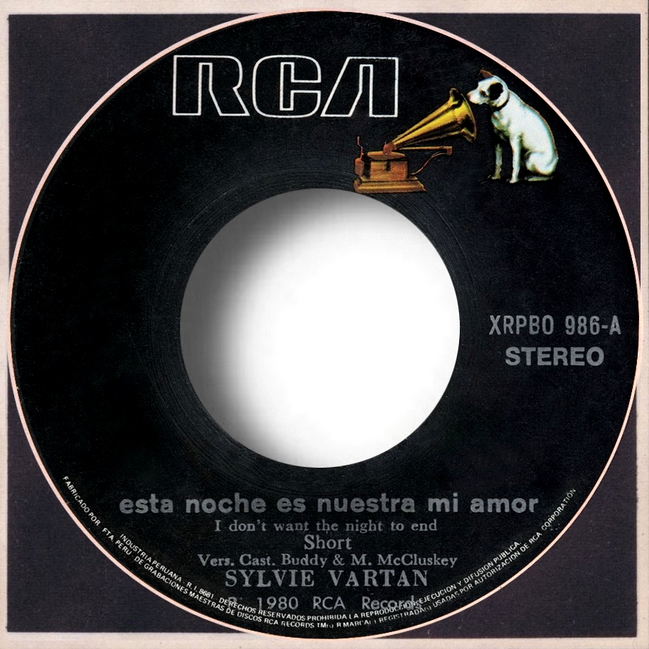 Sylvie Vartan SP Pérou  "Esta noche es nuestra mi amor" RCA  XRPBO-986 Ⓟ 1980