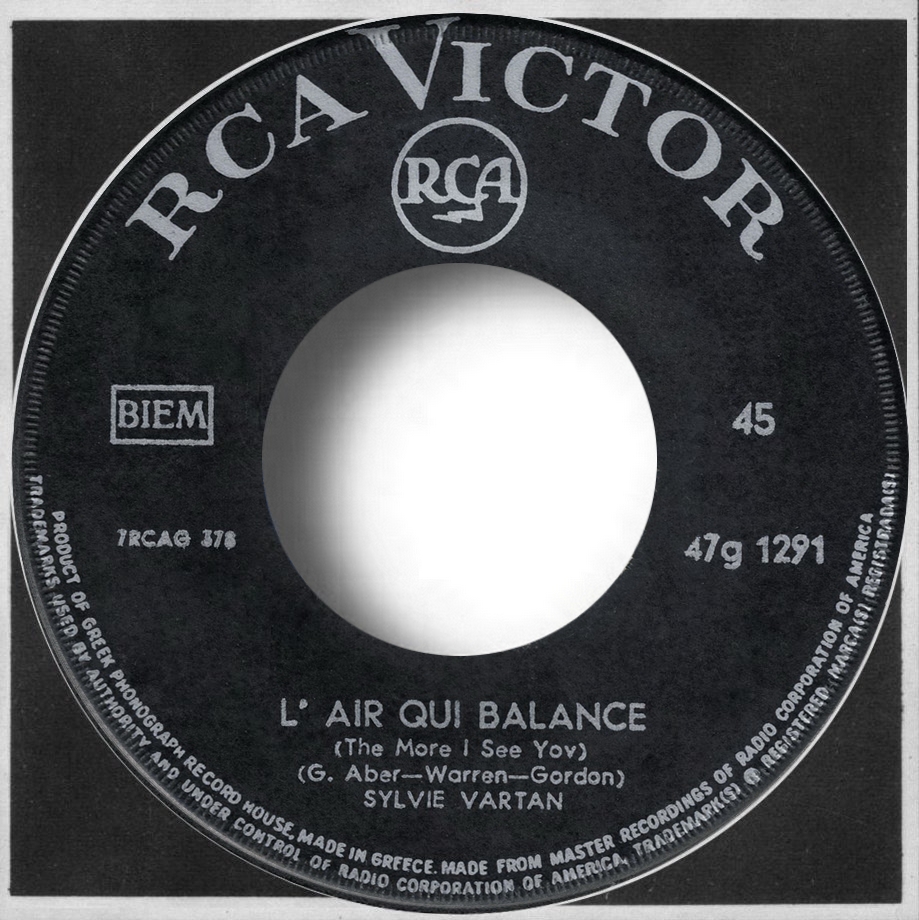Sylvie Vartan SP Grèce "L'air qui balance"  47G 1291 Ⓟ 1966