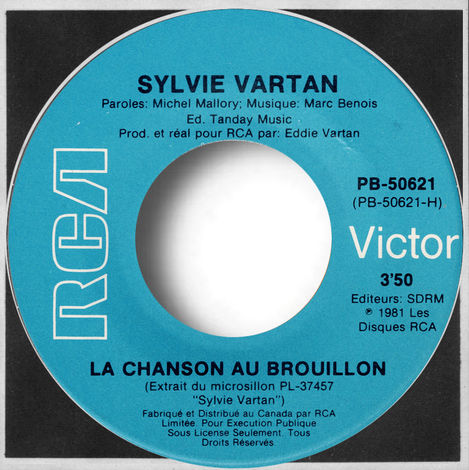 Sylvie Vartan SP Canada  "La chanson au brouillon"  RCA  50 621 Ⓟ 1980