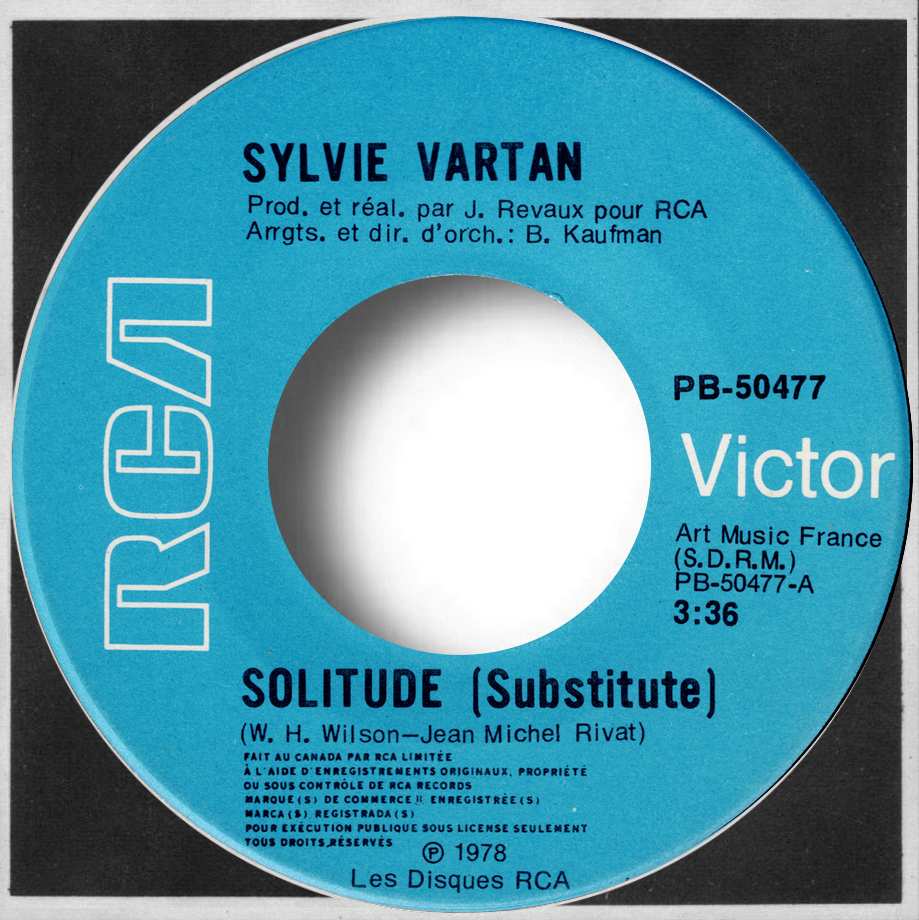 Sylvie Vartan SP Canada "Solitude" RCA  50 477 Ⓟ 1978